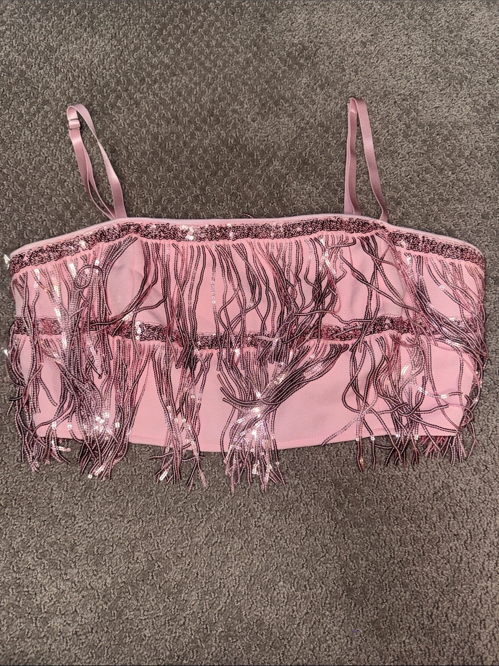 NWT Pink Sequin Fringe Cami Top Size Large